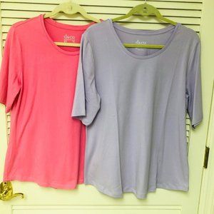 D&Co Denim & Company T-Shirt LOT Women's M Pink Lavender NWOT Elbow Sleeve QVC